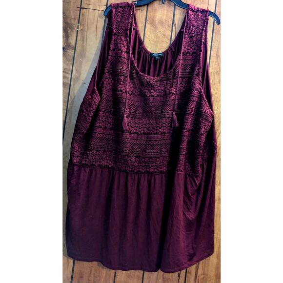 Lane Bryant Shirt Womens Plus Size 38/40 7X Maroon Scoop Neck Lace Crocheted Top - Picture 1 of 6